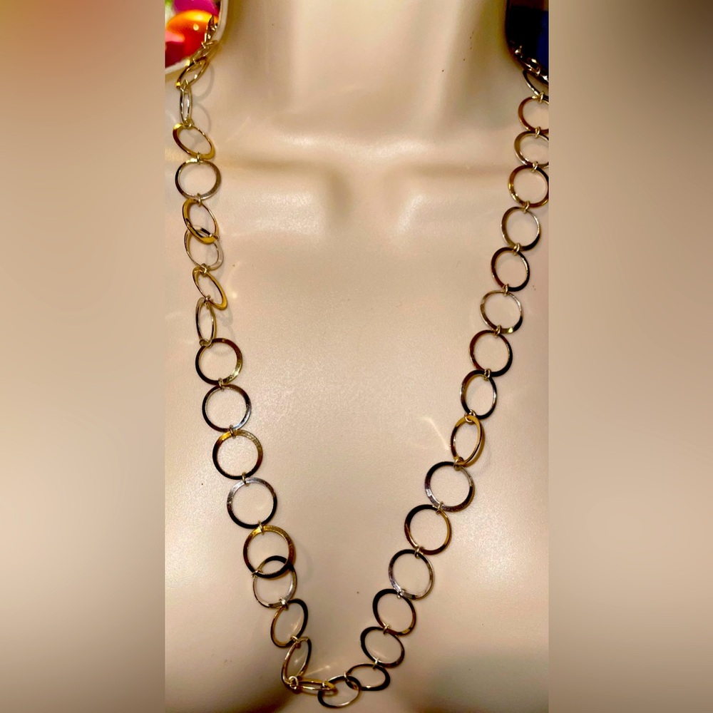 NWT Silver and Gold Toned Long Hoop Necklace. 27"